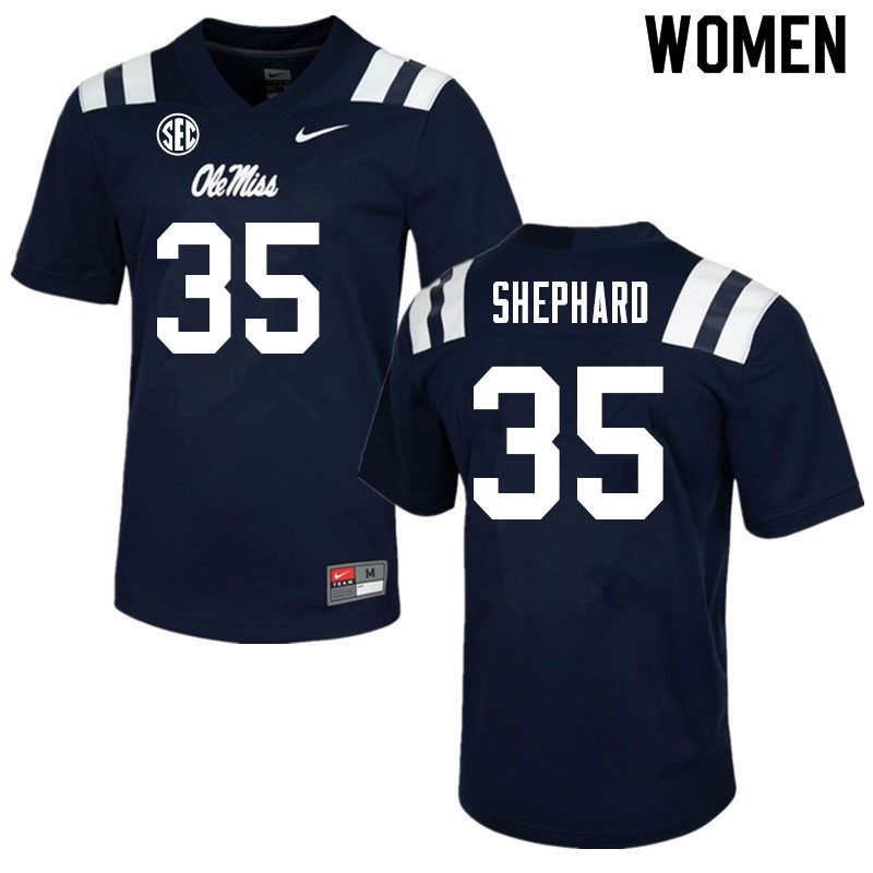 Women #35 Urriah Shephard Ole Miss Rebels College Football Jerseys Sale-Navy